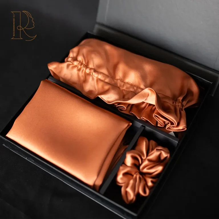 Set Mătase Mulberry Copper – Față de Pernă, Bonetă și Elastic de Păr